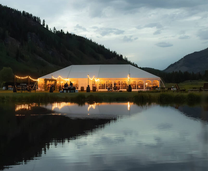Tented wedding reception at Camp Hale