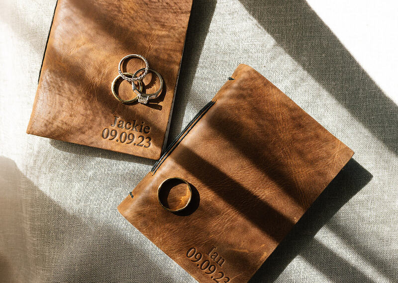 Custom engraved leather wedding vow books