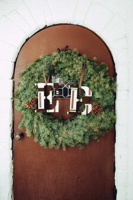 Fresh pine wreath with E & B initials