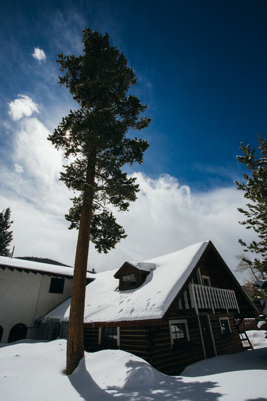 Wintery Ski Tip Lodge entrance