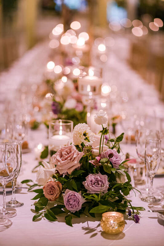 Ivory and blush roses for a classic wedding reception