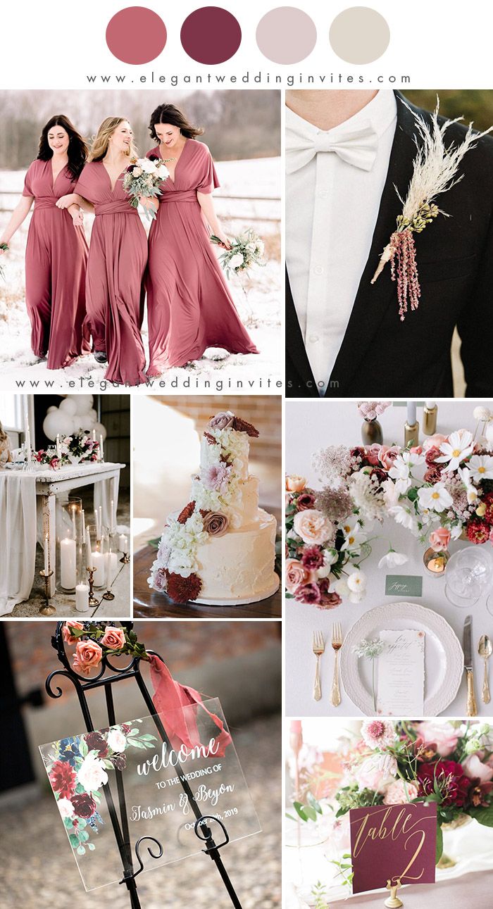 Rose and mauve winter wedding color palette