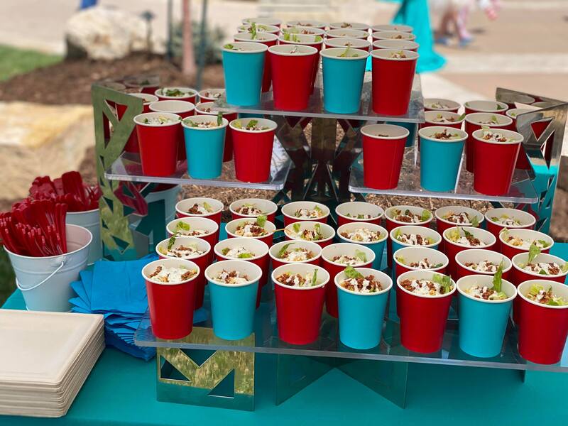 Individual teal or red salad cups