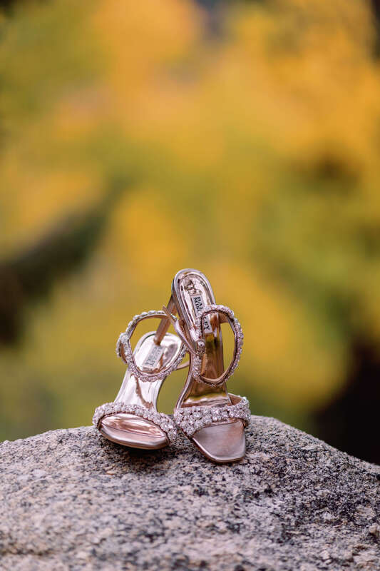 Gold and rhinestone bridal heels.