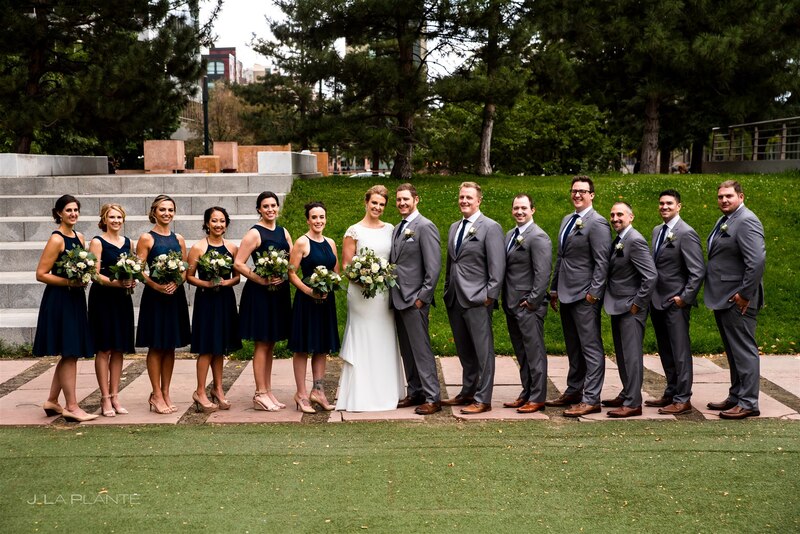 downtown denver wedding with entire wedding and bridal party