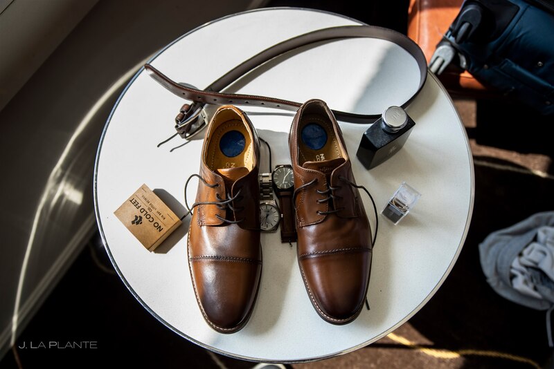 downtown denver wedding groom's shoes, belt and accessories