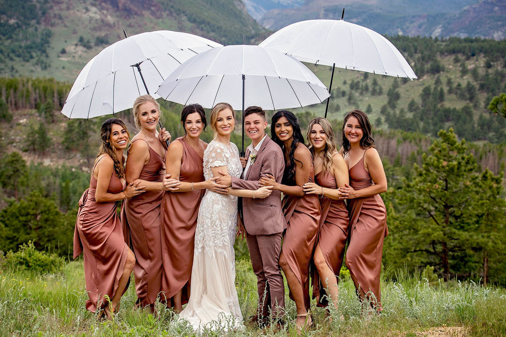 Bridal party portraits at a Colorado destination wedding in Estes Park