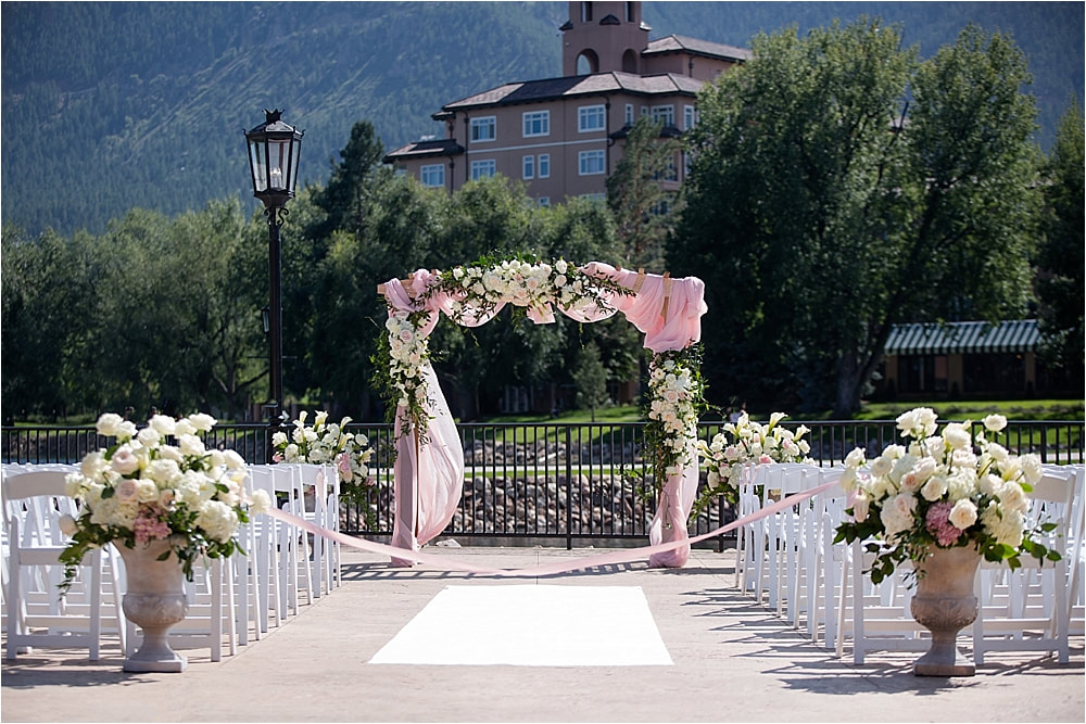 Wedding alter set-up on The Lakeside Terrace at The Broadmoor Resort