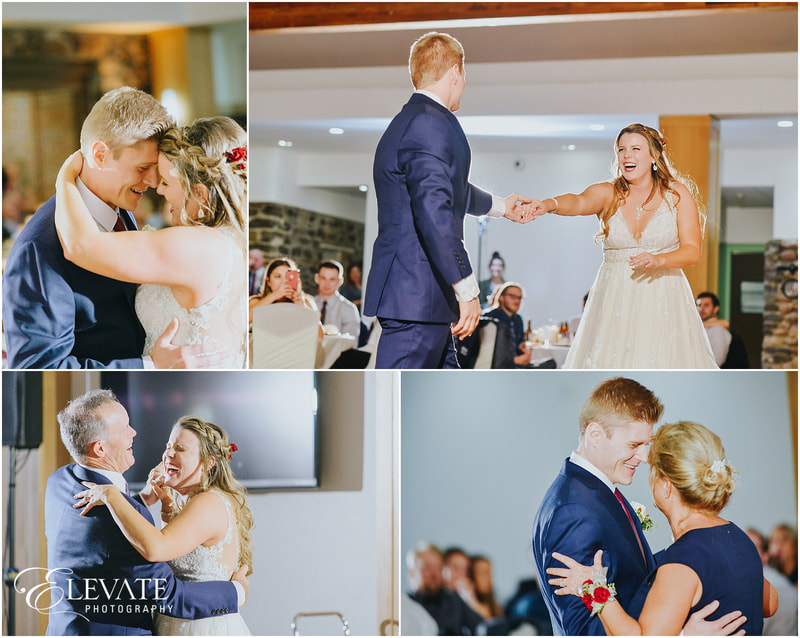 collage of bride and groom sharing special dances at their wedding reception