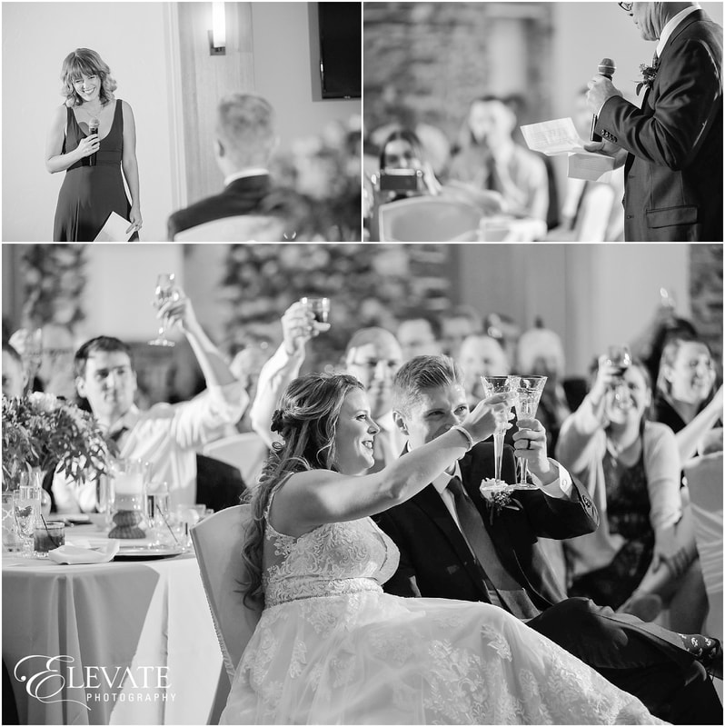 black and white collage of wedding guest speeches