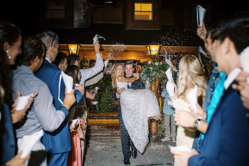 Wedding exit with flower petals